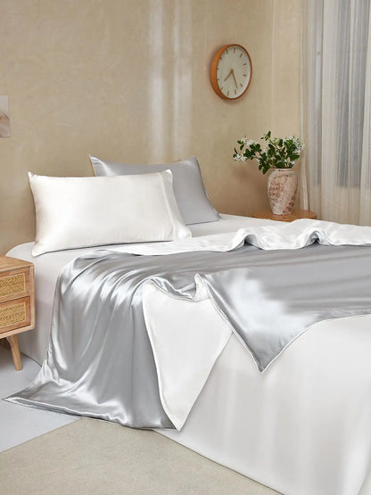 19Momme 4Pcs Silk Set Duvet Cover+Flat Sheet+2x Pillowcases