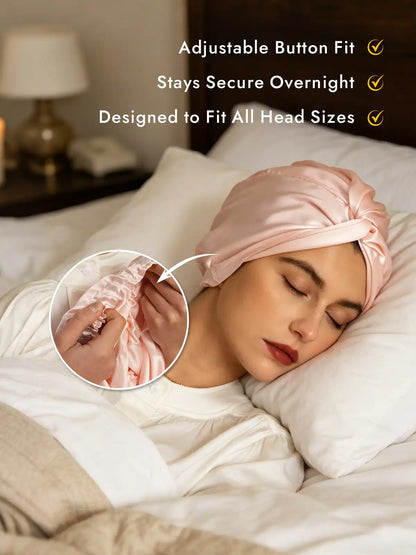 22Momme 100% Mulberry Silk Knot-Front Hair Bonnet with Adjustable Button Design