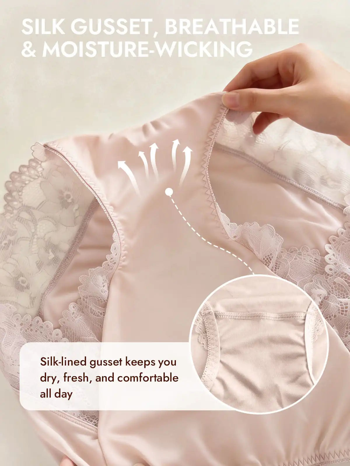 100% Mulberry Silk High Rise Knickers Lace Trim Panty