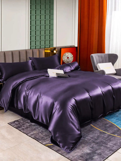 22Momme 4Pcs Silk Set Duvet Cover+Flat Sheet+2x Pillowcases