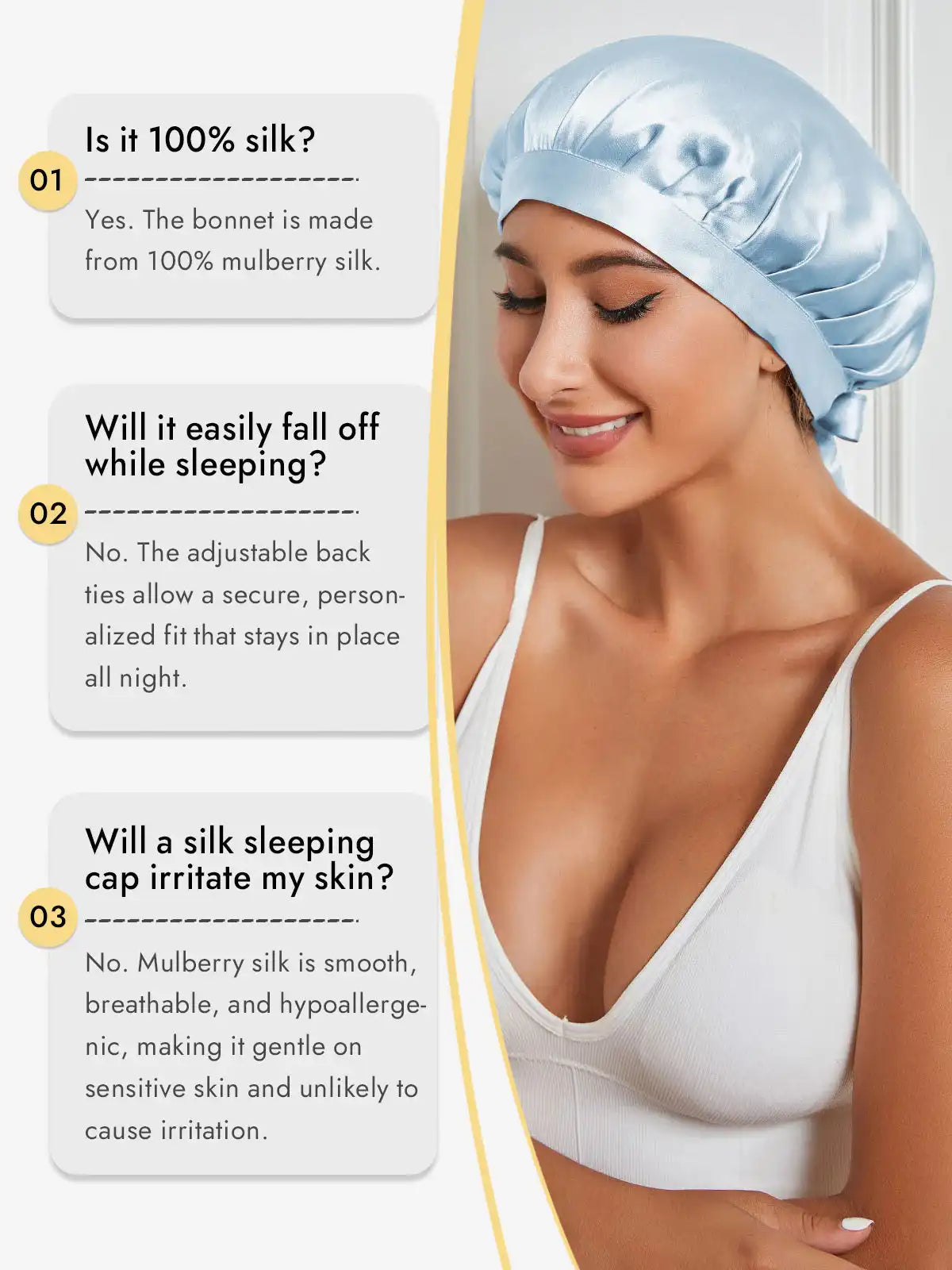 100% Mulberry Silk Sleep Bonnet with Ribbons