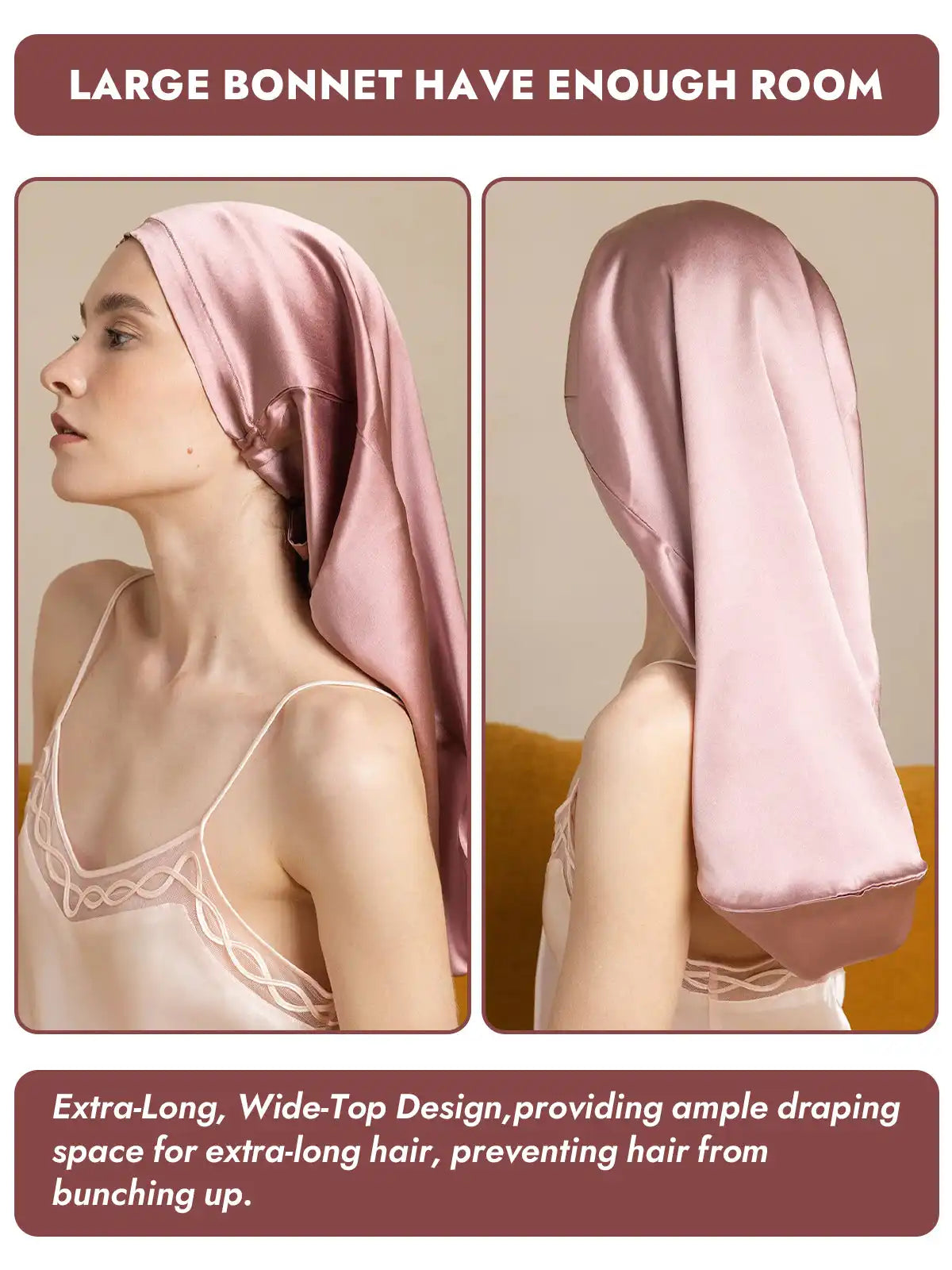 100% Mulberry Silk Elegant Bonnet for Long Hair