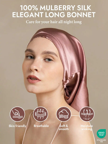 100% Mulberry Silk Elegant Bonnet for Long Hair