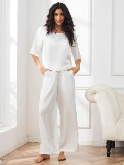 Women's 100% Mulberry Silk Half Sleeve Round Neck Pajamas Set
