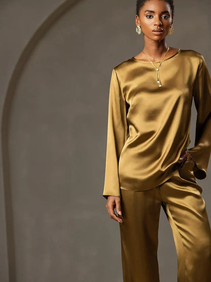 19Momme Silk Bell Sleeve Boat Neck Women's Top