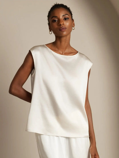 19Momme Women's Silk Cap Sleeve Round Neck Top
