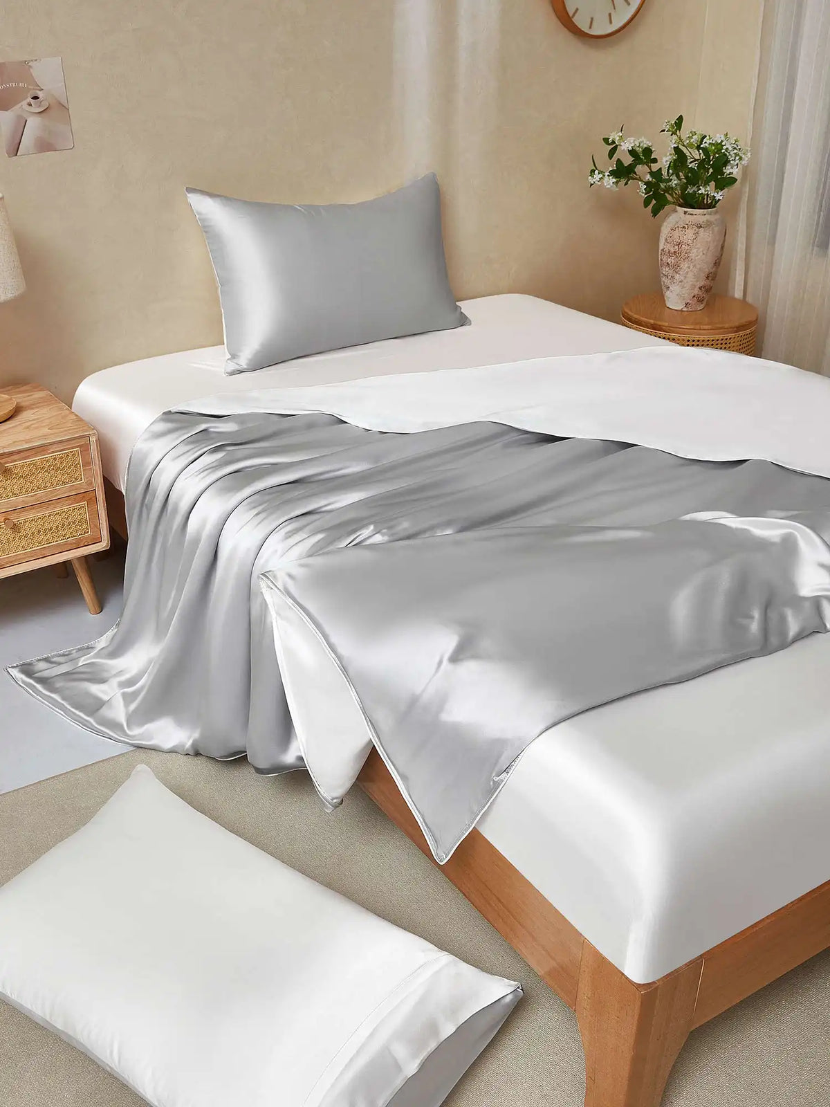 19Momme 4Pcs Silk Set Duvet Cover+Fitted Sheet+2x Pillowcases
