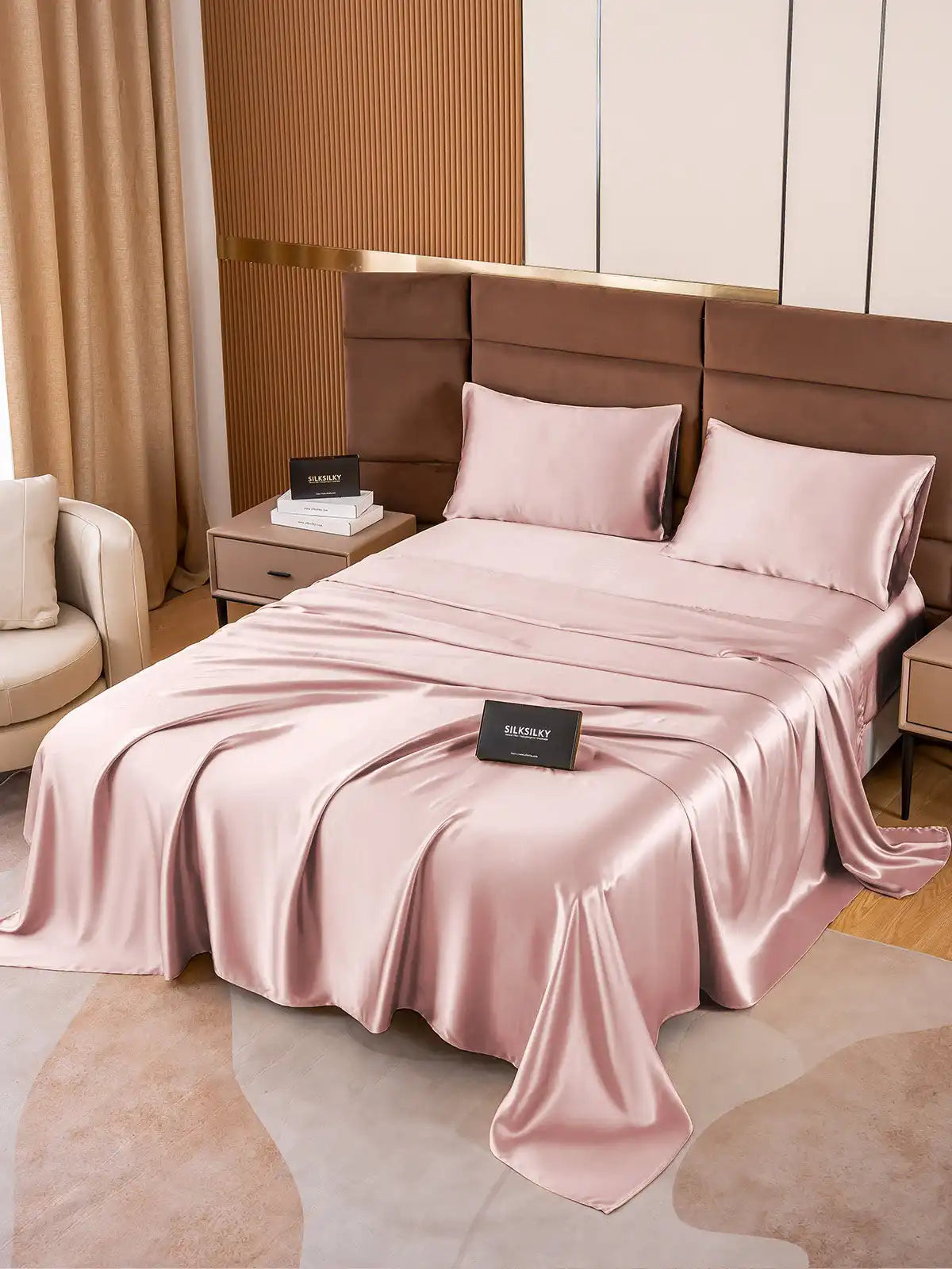 19Momme 4Pcs 100% Mulberry Silk Bedding Set Fitted&Flat Sheets+2x Pillowcases