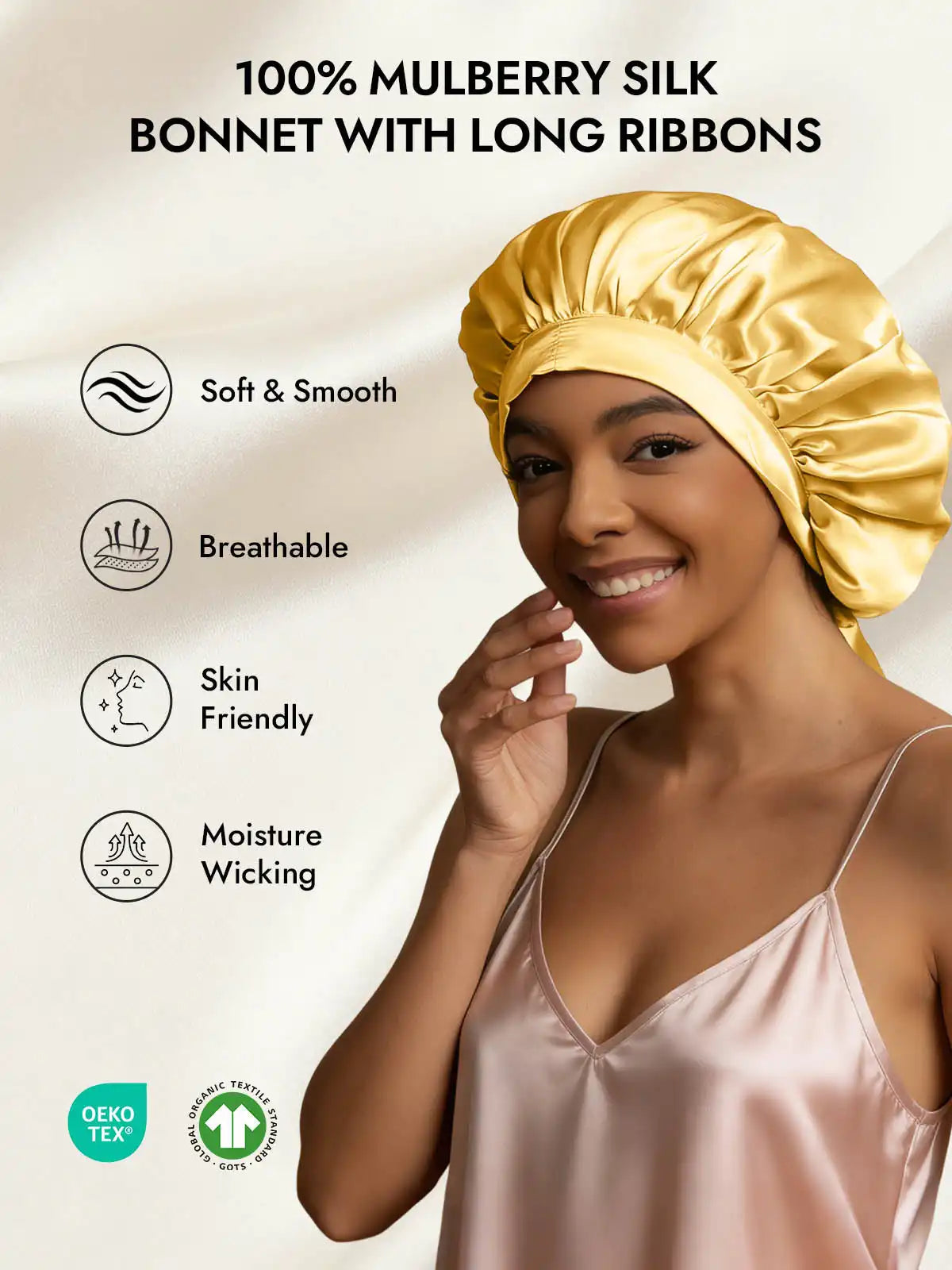 100% Mulberry Silk Elegant Bonnet with Long Ribbons