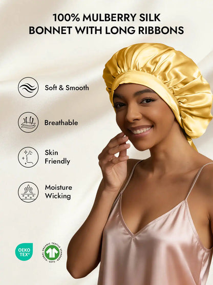 100% Mulberry Silk Elegant Bonnet with Long Ribbons