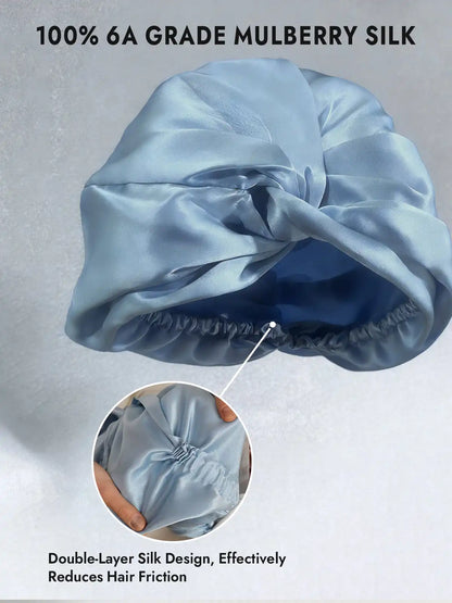 22Momme 100% Mulberry Silk Knot-Front Hair Bonnet with Adjustable Button Design