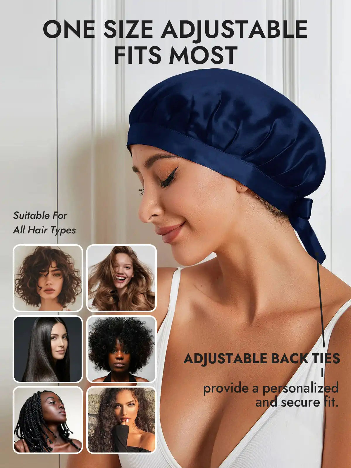 100% Mulberry Silk Sleep Bonnet with Ribbons