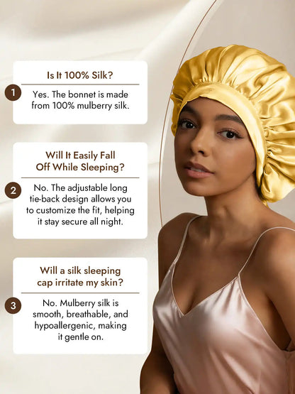 100% Mulberry Silk Elegant Bonnet with Long Ribbons
