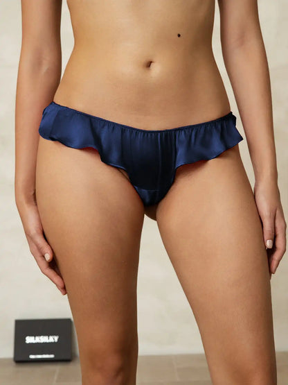 100% Mulberry Silk Low-Rise Ruffle Trim Panty