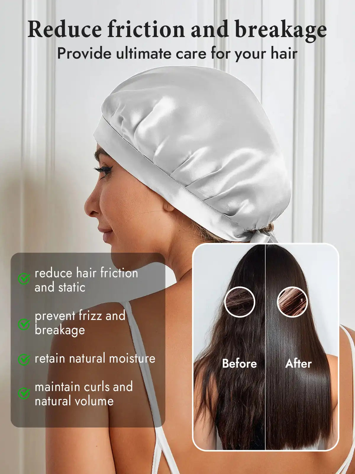 100% Mulberry Silk Sleep Bonnet with Ribbons