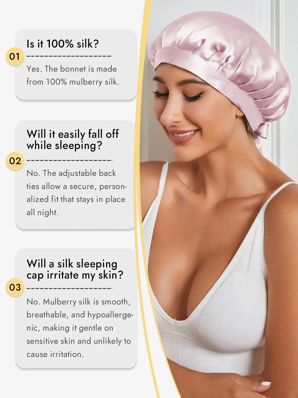 100% Mulberry Silk Sleep Bonnet with Ribbons
