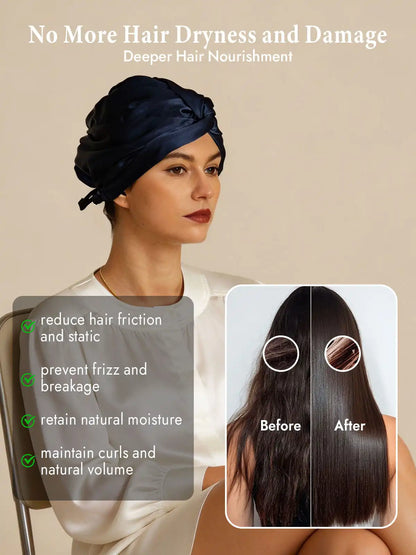22Momme 100% Mulberry Silk Knot-Front Hair Bonnet with Adjustable Button Design