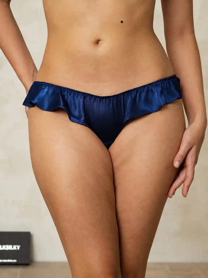 100% Mulberry Silk Low-Rise Ruffle Trim Panty