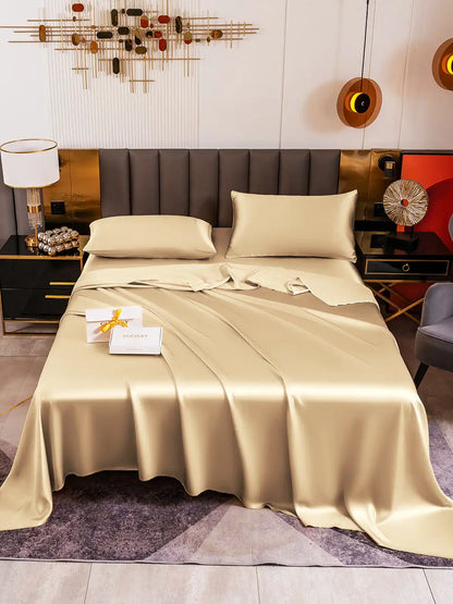 19Momme 4Pcs 100% Mulberry Silk Bedding Set Fitted&Flat Sheets+2x Pillowcases