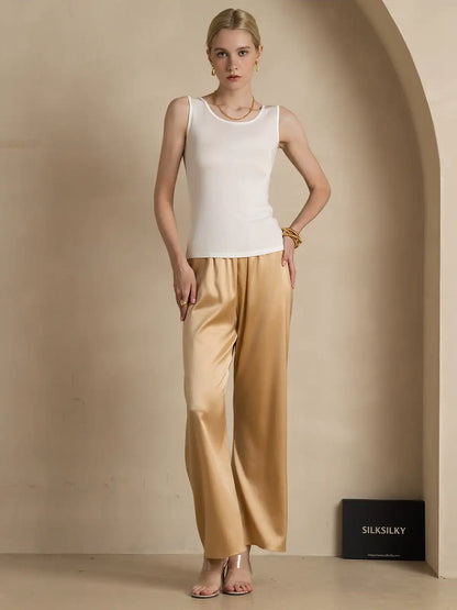 100% Mulberry Silk Sleeveless Round Neck Women's Tank Top