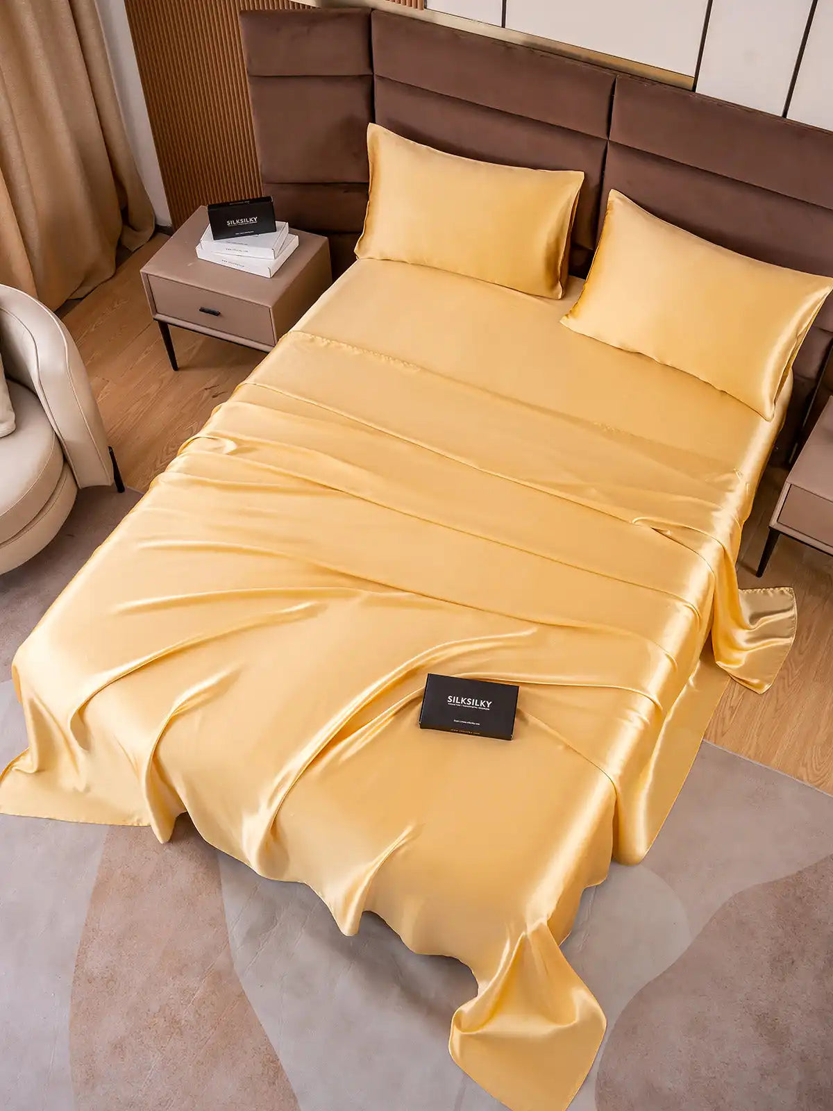 19Momme 4Pcs 100% Mulberry Silk Bedding Set Fitted&Flat Sheets+2x Pillowcases