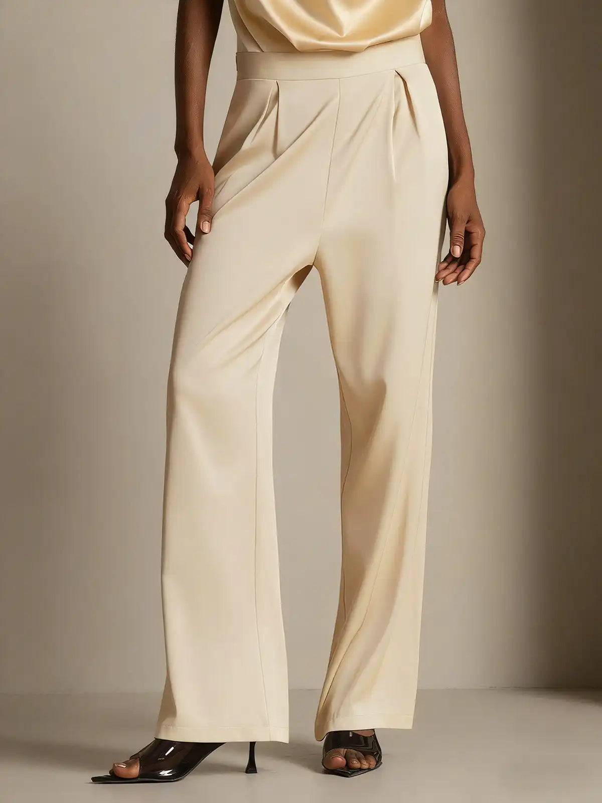 19Momme Silk High Waist Wide Leg Pleated Women's Pants