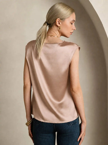 19Momme Women's Silk Cap Sleeve Round Neck Top