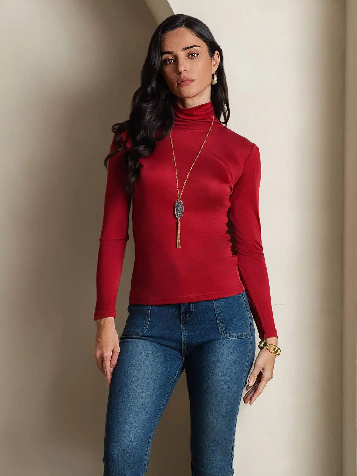 Silk Long Sleeve High Neck Women's Top