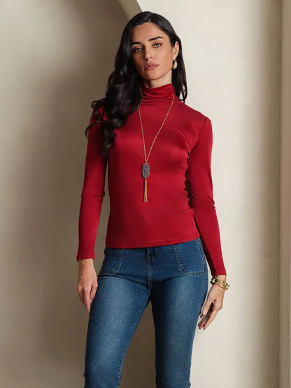 Silk Long Sleeve High Neck Women's Top