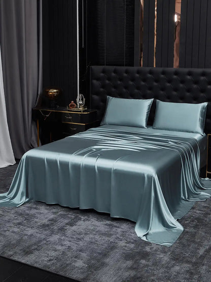 19Momme 4Pcs 100% Mulberry Silk Bedding Set Fitted&Flat Sheets+2x Pillowcases
