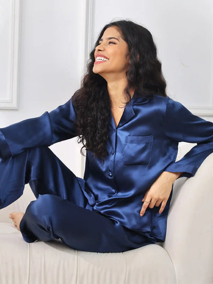 100% Mulberry Silk Women's Long Sleeve Pajamas Set