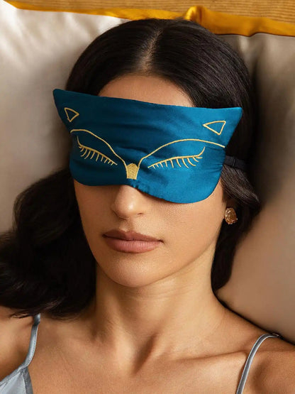 100% Mulberry Silk Cat Embroidered Eye Mask