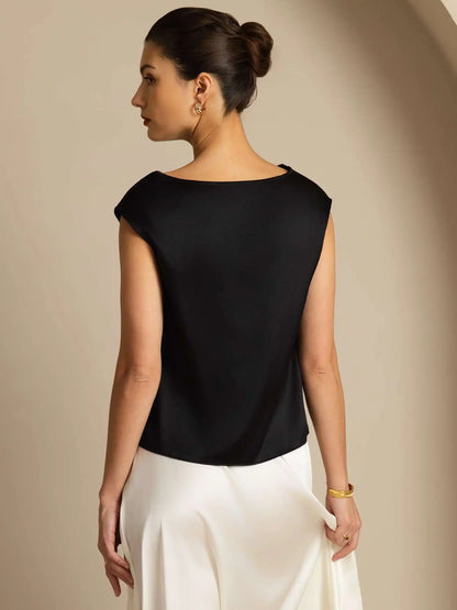 19Momme Women's Silk Cap Sleeve Cowl Neck Top