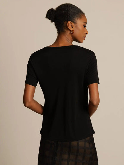 Women's 100% Mulberry Silk Short Sleeve Round Neck Basic T-Shirt