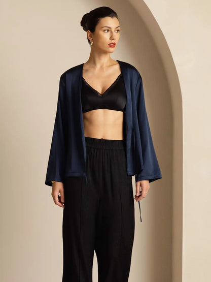 19Momme Silk Relaxed Long Sleeve Tie-Front Cardigan for Women