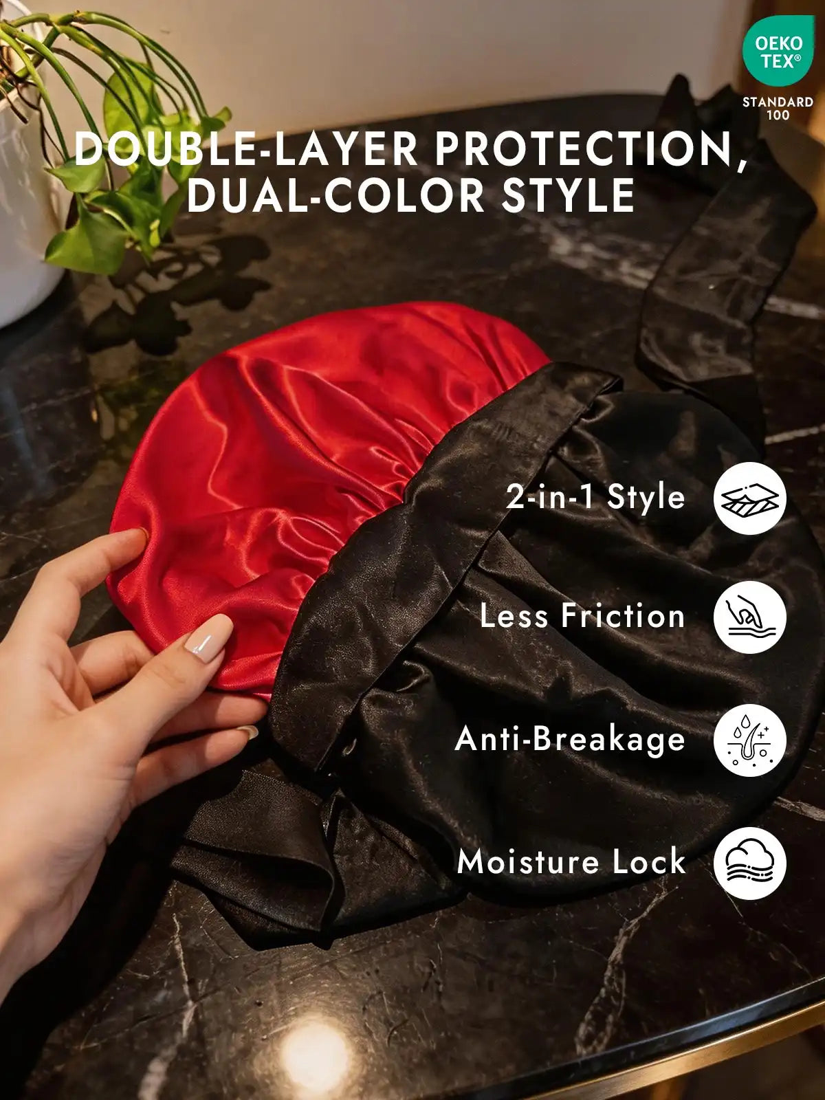 Women's 100% Mulberry Silk Casual Bonnet with Long Ribbons (Two-tone and Double-sided)