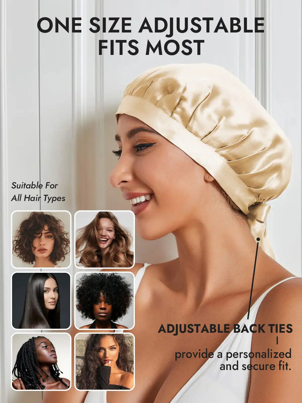 100% Mulberry Silk Sleep Bonnet with Ribbons