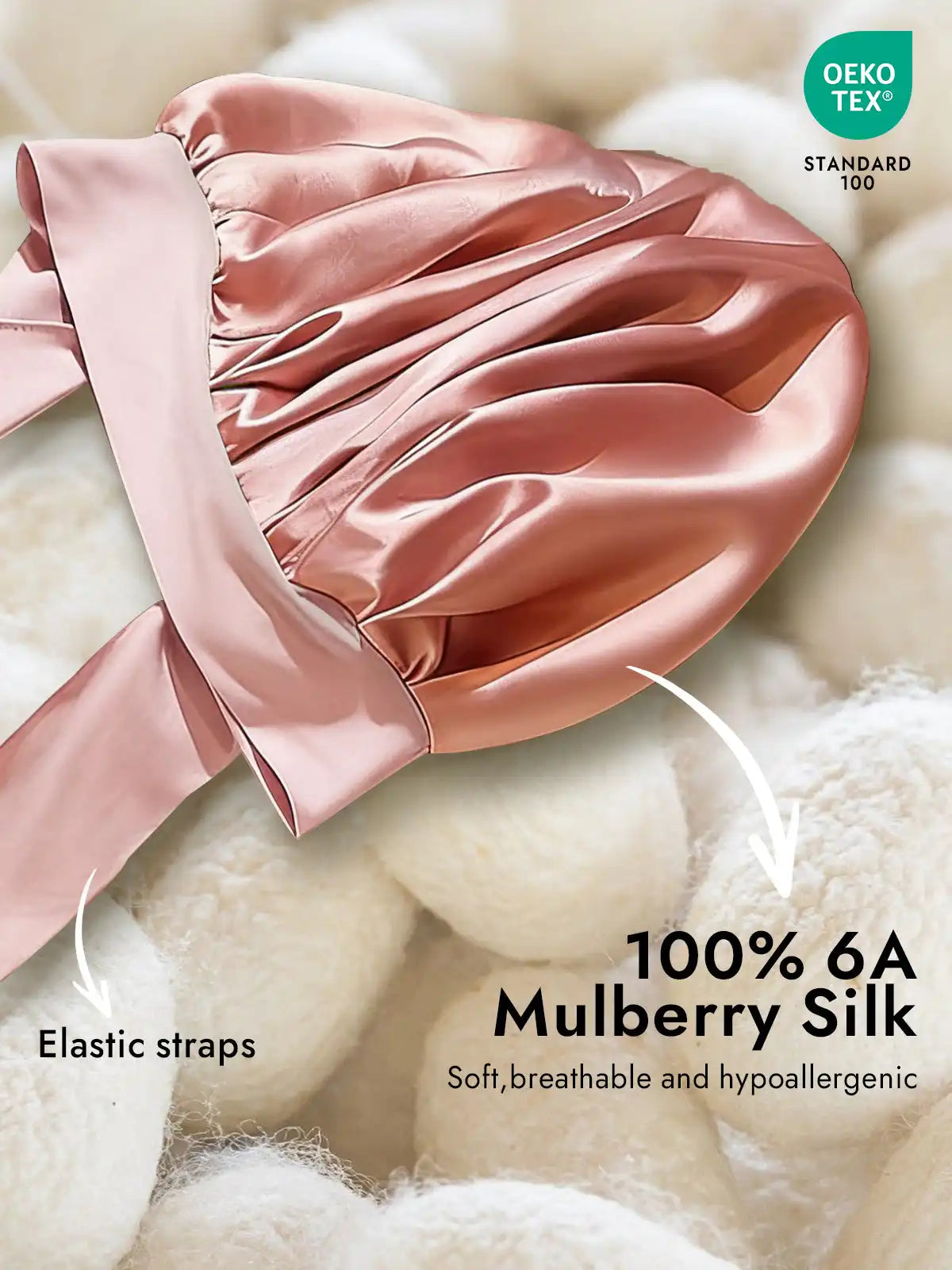 100% Mulberry Silk Bonnet Bowknot Tie Sleep Cap for Hair Protection