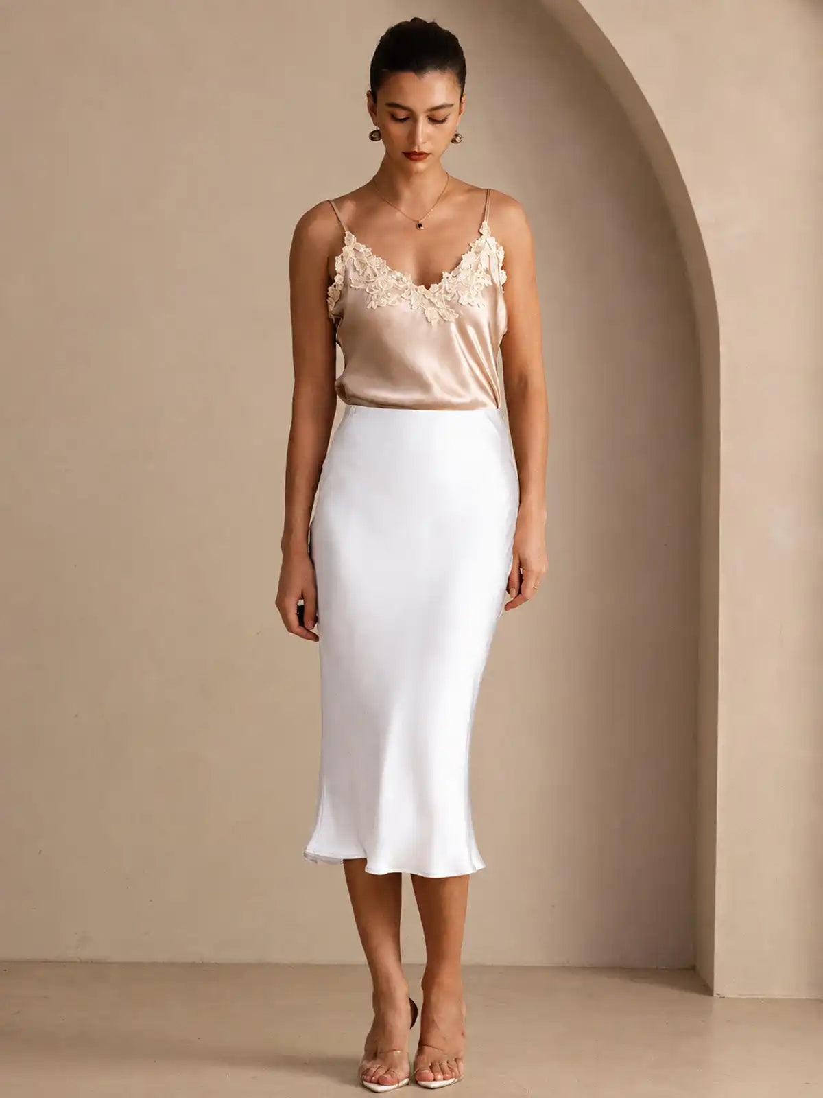 100% Mulberry Silk Stretch Long Straight Skirt