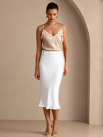100% Mulberry Silk Stretch Long Straight Skirt