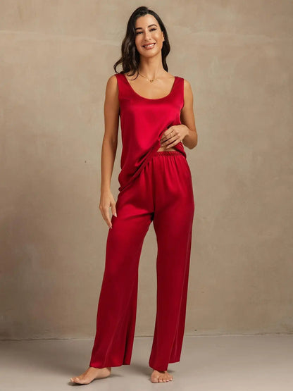Clearance - 19Momme Washable Silk Tank Top & Wide Leg Pants Sleepwear Set