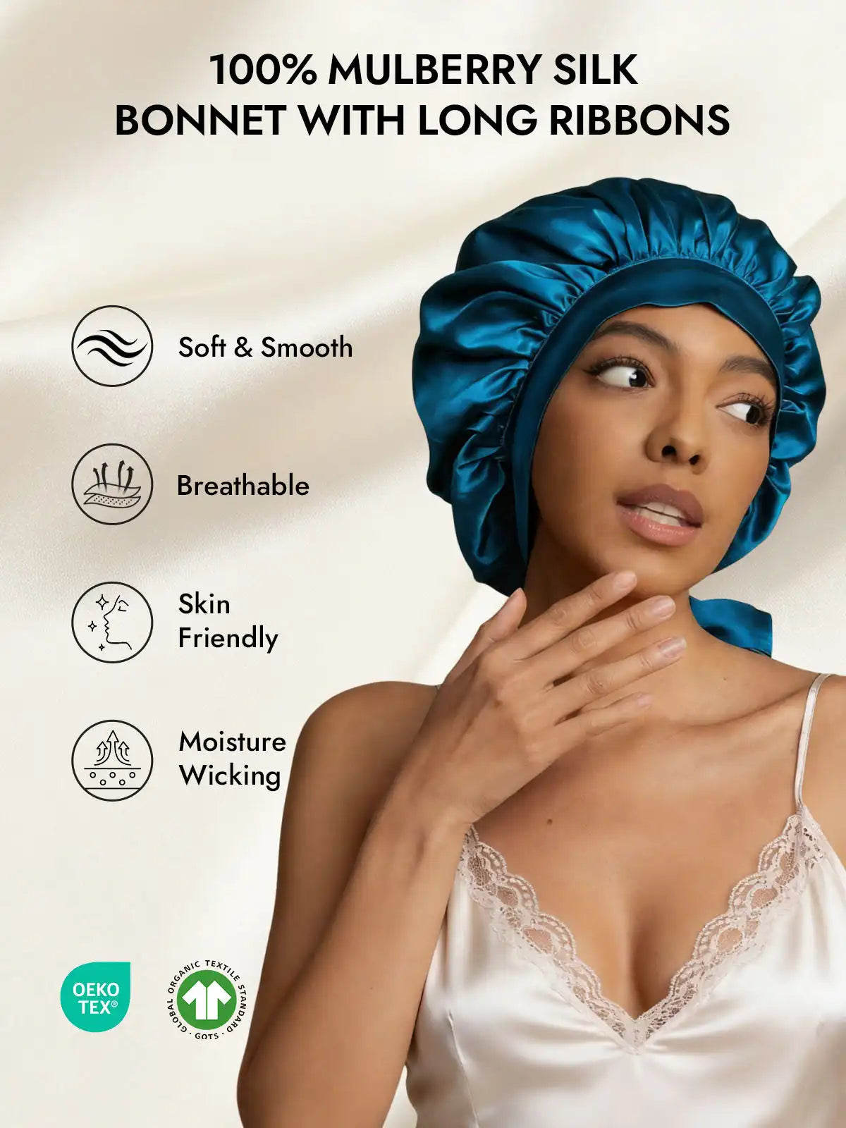 100% Mulberry Silk Elegant Bonnet with Long Ribbons