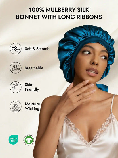 100% Mulberry Silk Elegant Bonnet with Long Ribbons