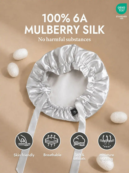 100% Mulberry Silk Sleep Bonnet with Ribbons