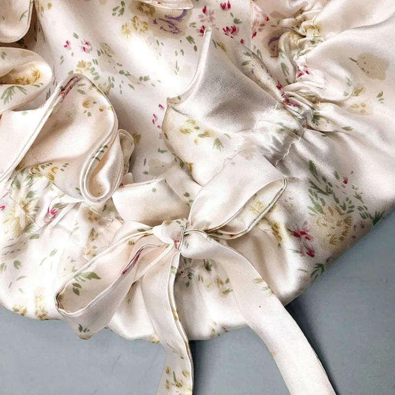 100% Mulberry Silk Sleep Cap Double Layer Bonnet with Ribbon