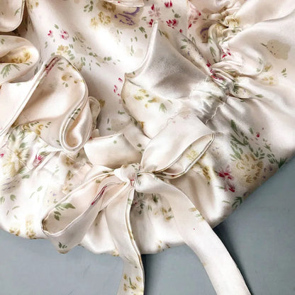 100% Mulberry Silk Sleep Cap Double Layer Bonnet with Ribbon