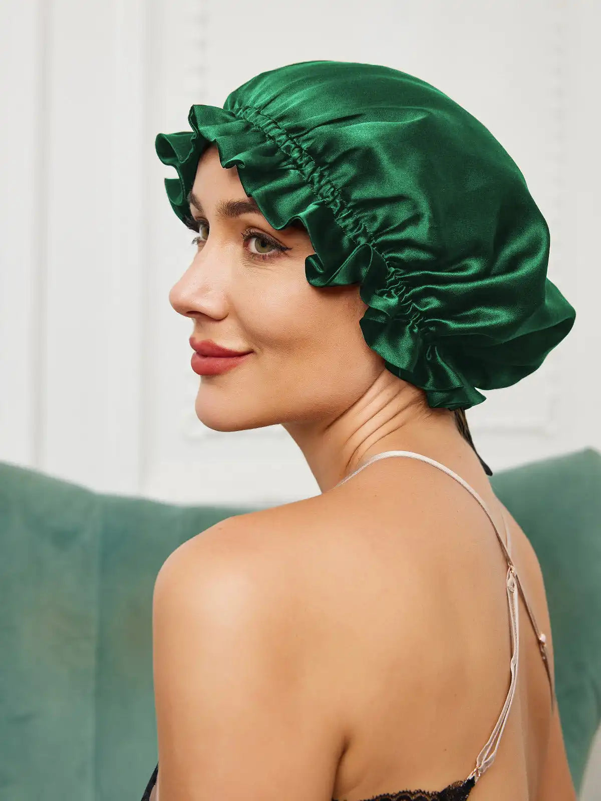 100% Mulberry Silk Sleep Cap Double Layer Bonnet with Ribbon