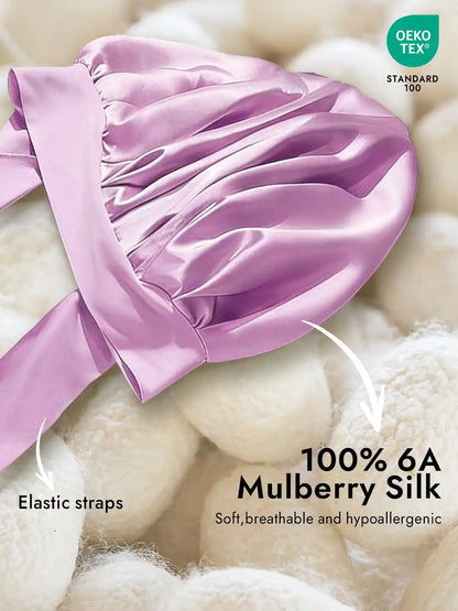 100% Mulberry Silk Bonnet Bowknot Tie Sleep Cap for Hair Protection