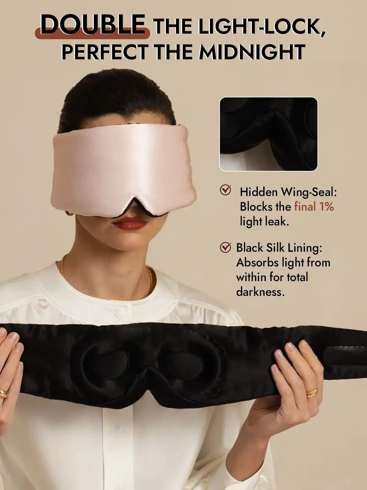 100% Mulberry Silk 3D Contoured Eye Mask With Velcro Closure