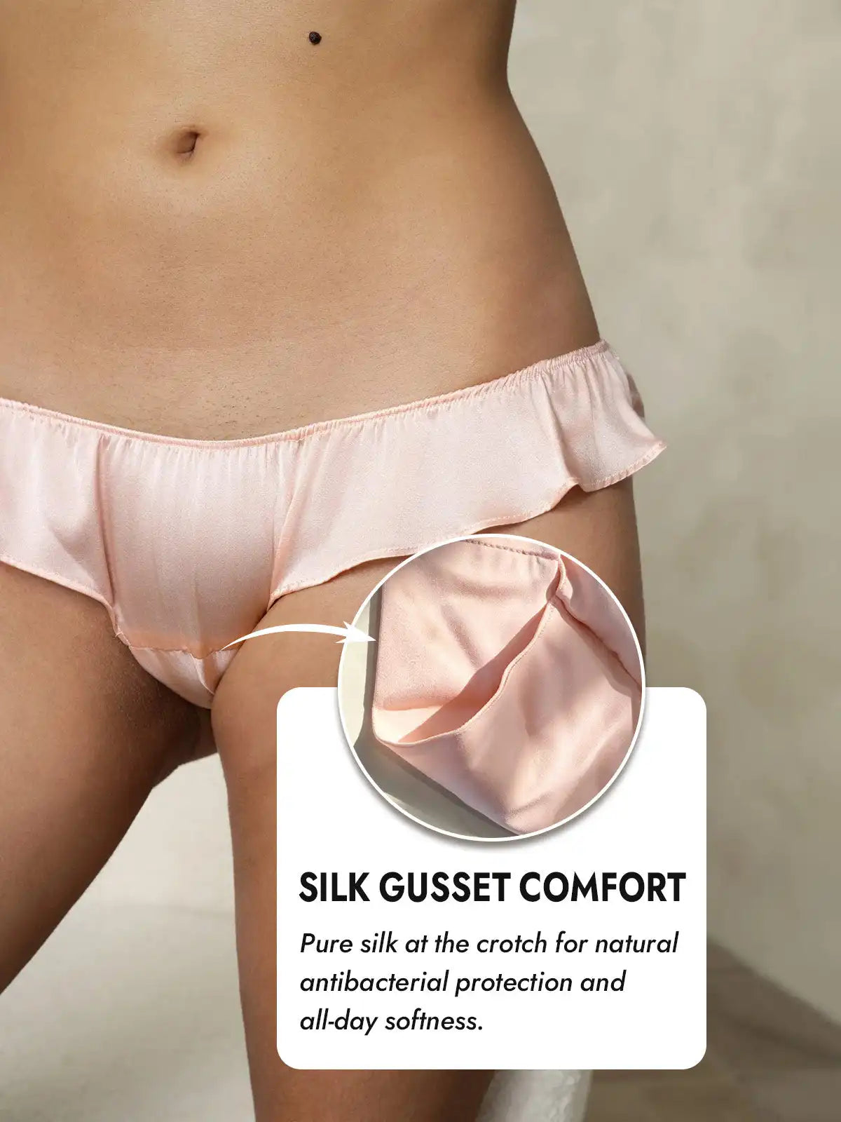 100% Mulberry Silk Low-Rise Ruffle Trim Panty